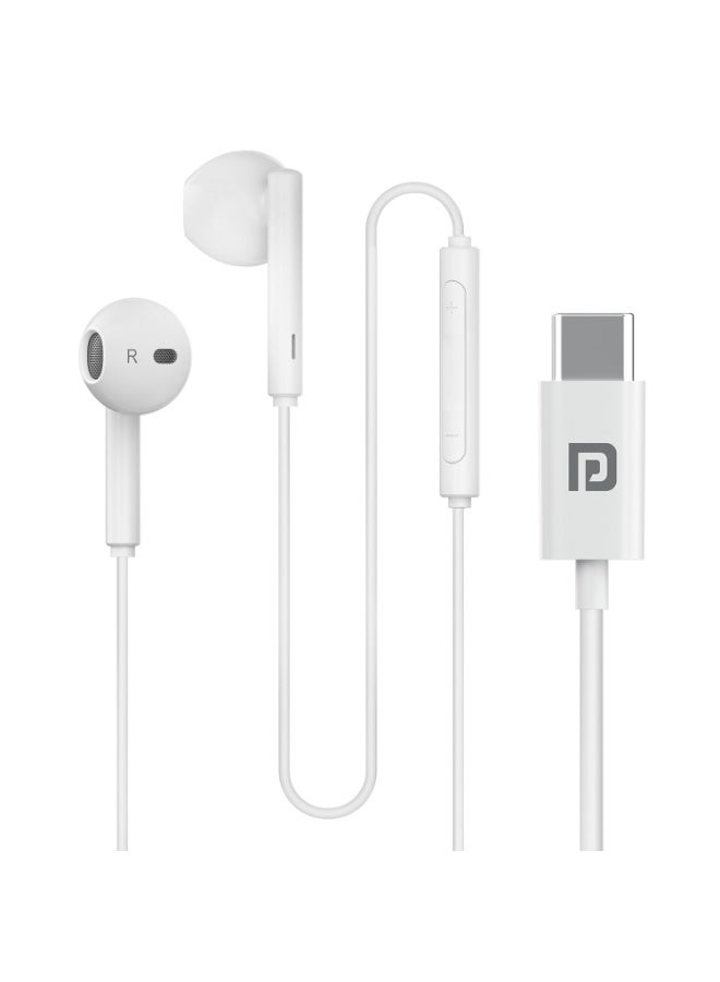 بورترونيكس Portronics Conch Theta C in Ear Type C Wired Earphones with in Line HD Mic, Powerful Audio, 14.2mm Driver, Unique Earbuds Design, TPE Anti Tangle Wire, in line Controls, Wide Compatibility(White) - Image 1